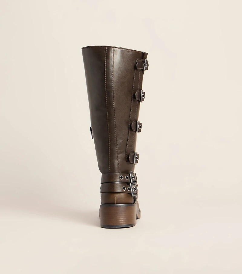 Fast Lane Buckled Moto Knee High Boots
