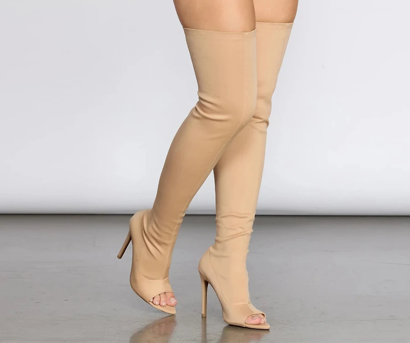 Thigh High Peep Toe Stiletto Boots