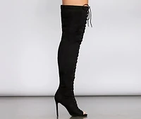 Peep Toe Lace Up Thigh High Stiletto Boots