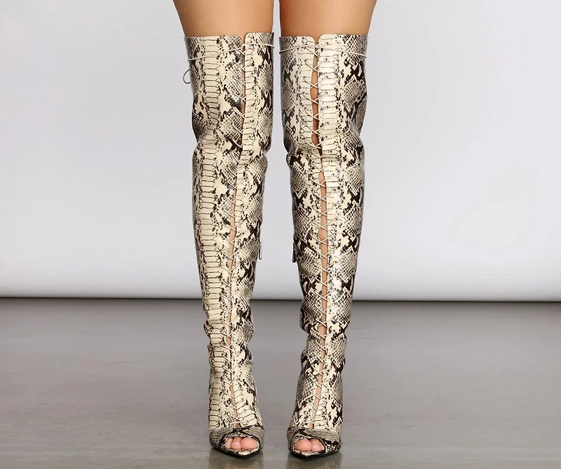 Doin' Damage Thigh High Snake Stiletto Boots