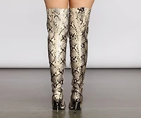 Doin' Damage Thigh High Snake Stiletto Boots