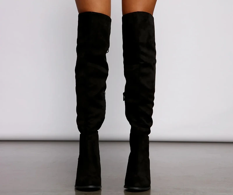 Faux Suede Lace-Up Stacked Heel Boots