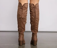 Faux Suede Lace-Up Stacked Heel Boots