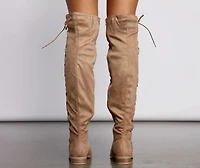 Lace-Up Faux Suede Over The Knee Boots