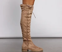 Lace-Up Faux Suede Over The Knee Boots