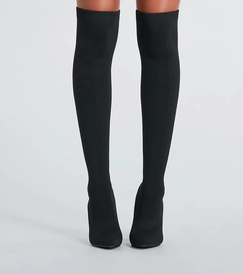 Knit Girl Thigh-High Block Heel Boots