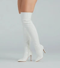 High Standards Patent Thigh-High Stiletto Boots