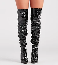 High Standards Patent Thigh-High Stiletto Boots