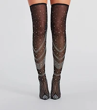 Unforgettable Slay Rhinestone Mesh Thigh-High Boots