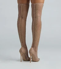 New Heights Fishnet Rhinestone Over-The-Knee Boots