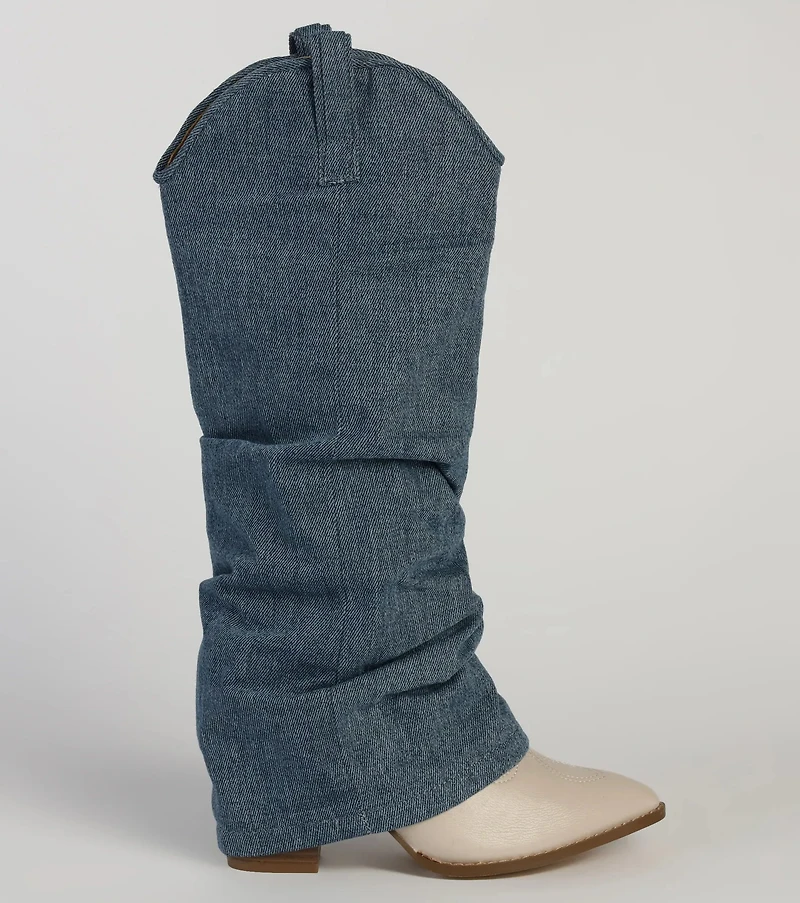 Denim Diva Fold-Over Western Boots