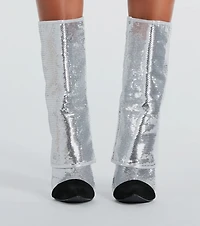 Girl's Night Sequin Fold-Over Stiletto Boots