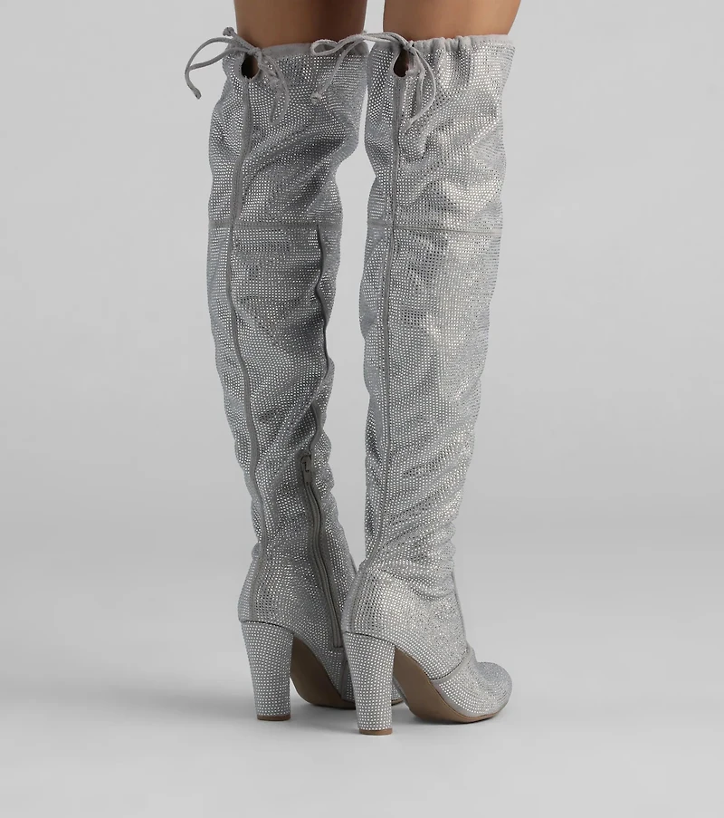 Diamonds My Eyes Rhinestone Over-The-Knee Boots