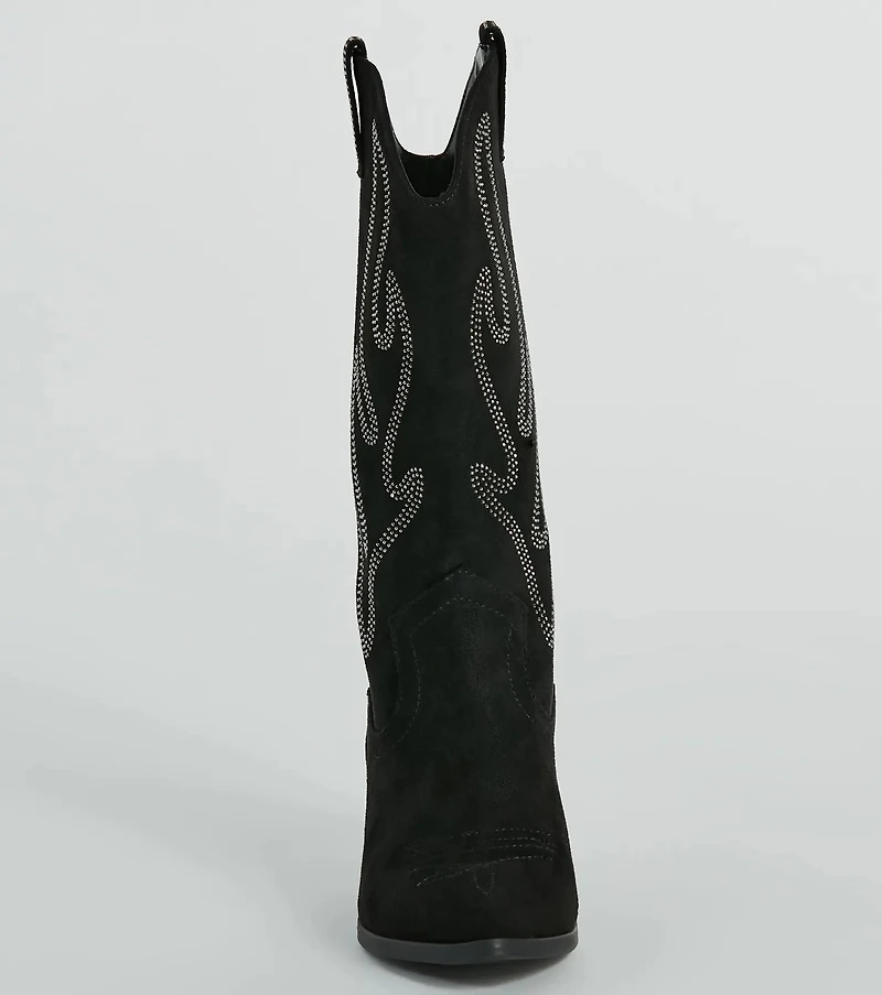 Country Cute Rhinestone Faux Suede Cowboy Boots
