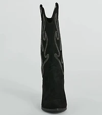 Country Cute Rhinestone Faux Suede Cowboy Boots