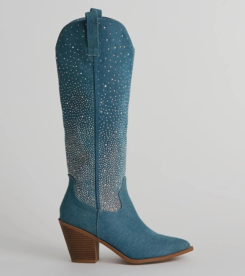 Upbeat Glam Rhinestone Denim Cowboy Boots