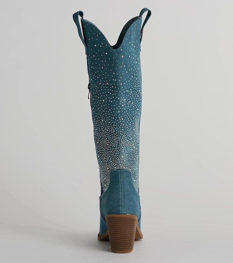 Upbeat Glam Rhinestone Denim Cowboy Boots