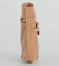 Lock And Key Foldover Wedge Faux Leather Boots