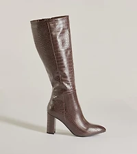 Chic Moment Faux Leather Croc-Embossed Under the Knee Boots