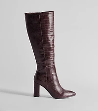 Chic Moment Faux Leather Croc-Embossed Under the Knee Boots