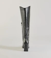 Bold Statement Faux Leather Croc-Embossed Under the Knee Boots