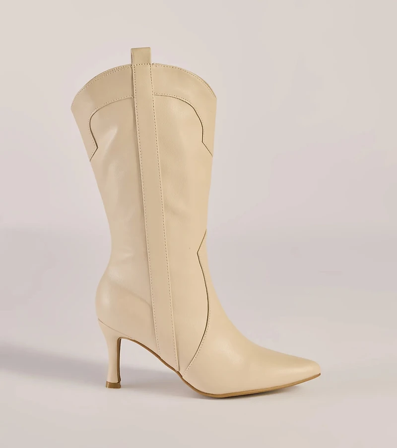 Sleek Stride Faux Leather Stiletto Western Boots