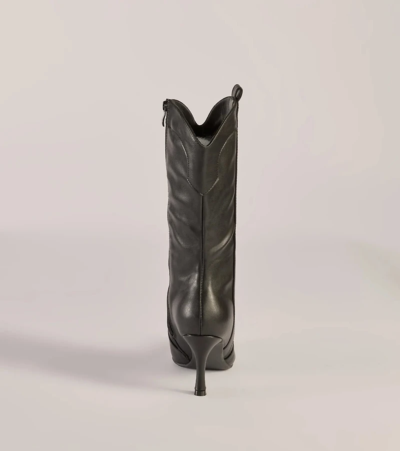 Sleek Stride Faux Leather Stiletto Western Boots
