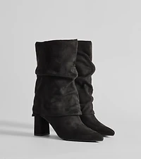 Fab Faux Suede Fold-Over Mid-Calf Boots