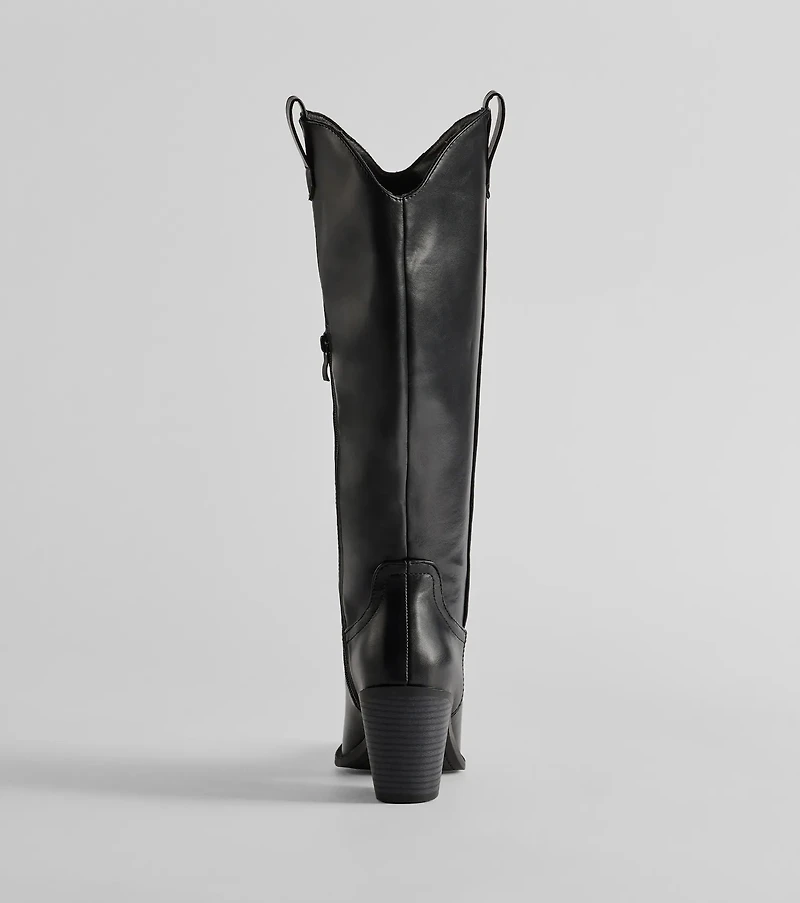 Western Sleek Knee-High Block Heel Boots