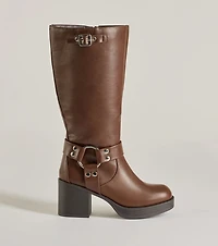 Chic Edge Under-The-Knee Moto Platform Boots