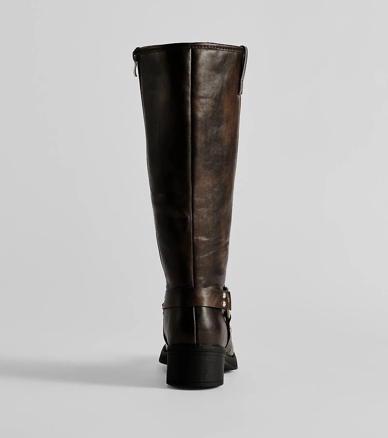 Edgy Look Under-The-Knee Moto Boots
