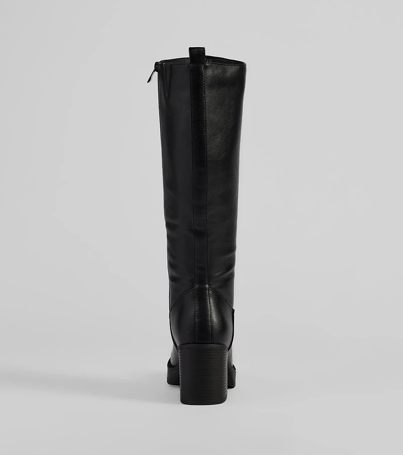 Edgy Chic Under-The-Knee Moto Platform Boots