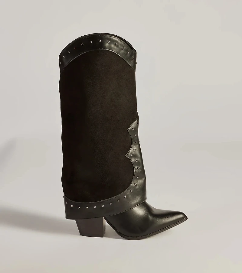 Studded Chic Fold-Over Under-The-Knee Boots