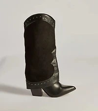 Studded Chic Fold-Over Under-The-Knee Boots