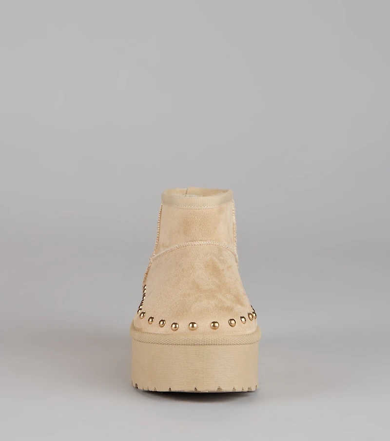 Frost Mode Microsuede Stud Platform Booties