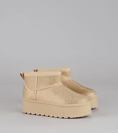 Snow Glow Platform Rhinestone Booties