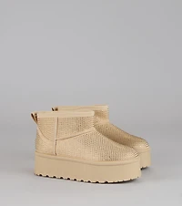 Snow Glow Platform Rhinestone Booties