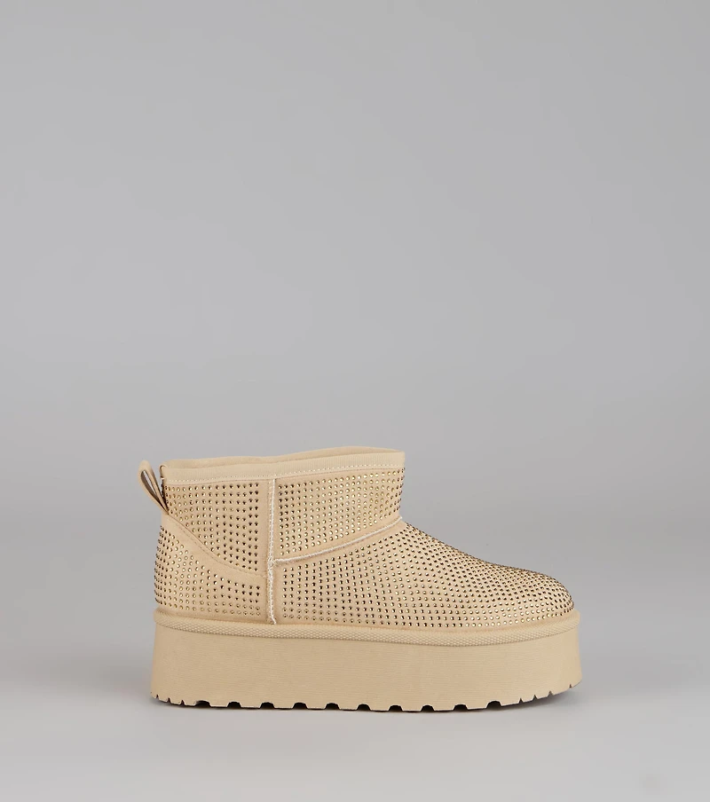 Snow Glow Platform Rhinestone Booties