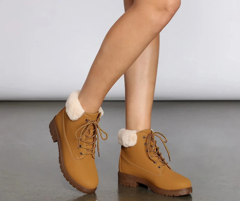 Snow Day Faux Fur Trim Combat Boots