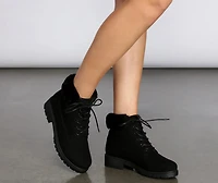 Snow Day Faux Fur Trim Combat Boots