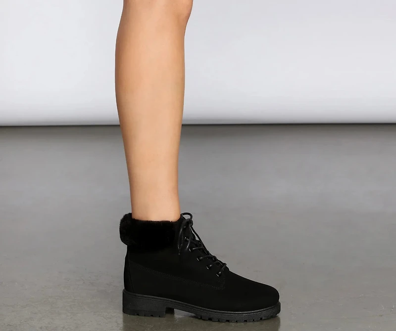Snow Day Faux Fur Trim Combat Boots