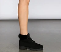 Snow Day Faux Fur Trim Combat Boots