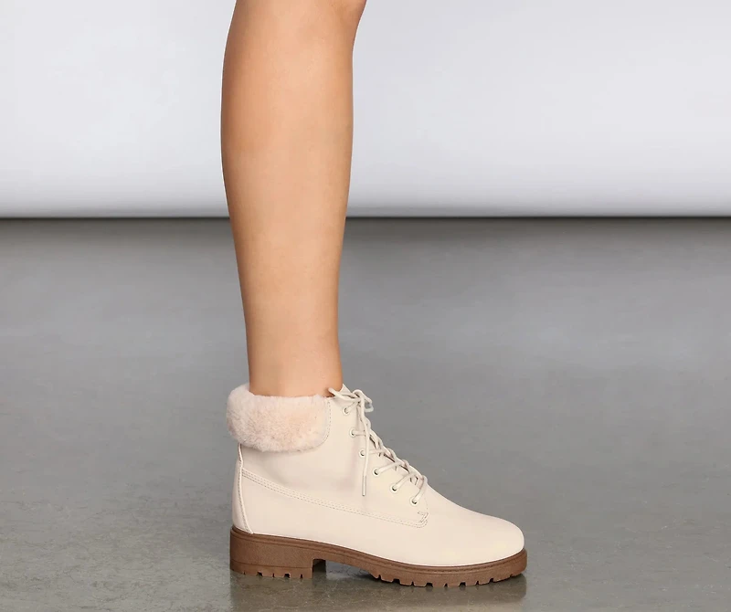 Snow Day Faux Fur Trim Combat Boots