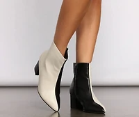 Dual Tone Faux Leather Pointed Toe Booties