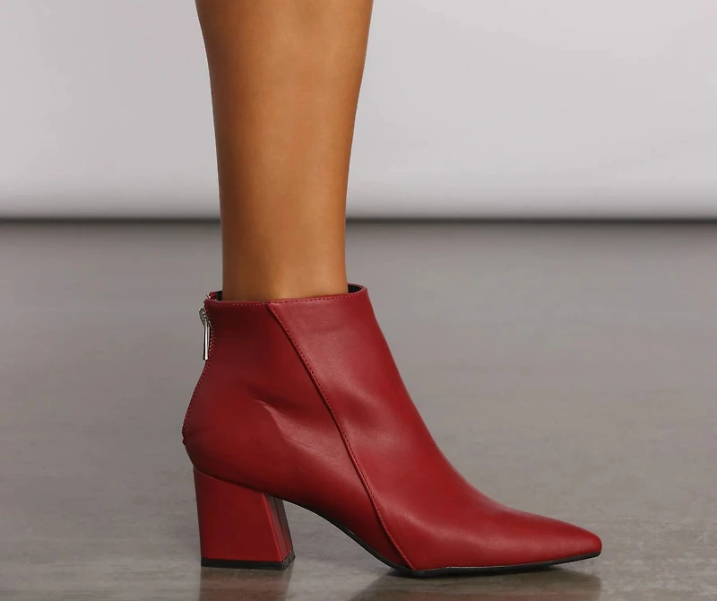 Faux Leather Basic Pointy Toe Booties