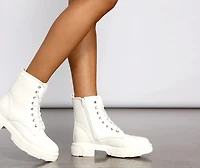 Faux Leather Combat Utility Booties