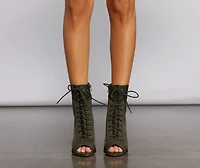 Lace Up Peep Toe Stiletto Heel Booties