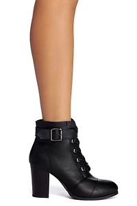 Lace Up And Buckle Booties