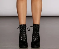 Faux Leather Lace Lug Boots