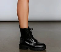 Lace Up Faux Leather Combat Boots